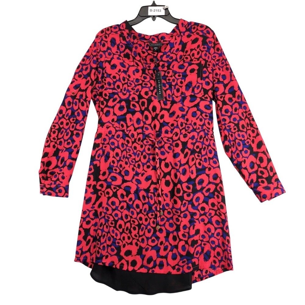 NWT Metaphor Red Animal Print 2pc Shirt & Slip Dress Sz 12 Drawstring Waist Chic